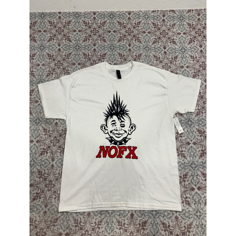 NOFX Punk Rock Band Mohawk Graphic T-Shirt White Gildan Large NEW